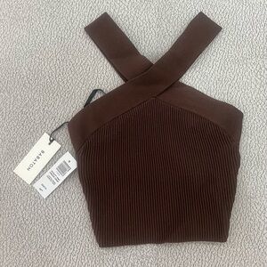 Aritzia Babaton Sculpt Knit Cross Crop Top Coffee Bean XXS/2XS - Brand New
